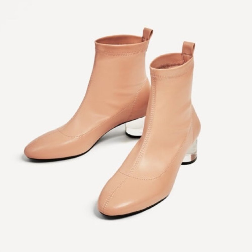 ZARA Ankle Boots Pink Round Lucite Heels shoes